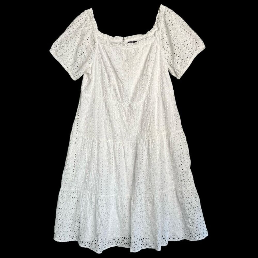 Lane Bryant Eyelet Tiered Dress Womens 22 White Off The Shoulder Midi Maxi Boho